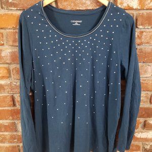 Catherines Women's Casual Rhinestone Studded Long Sleeve Top Size 14/16W
